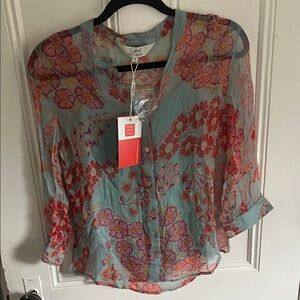 Ritu Kumar Floral Blouse in Blue and Red